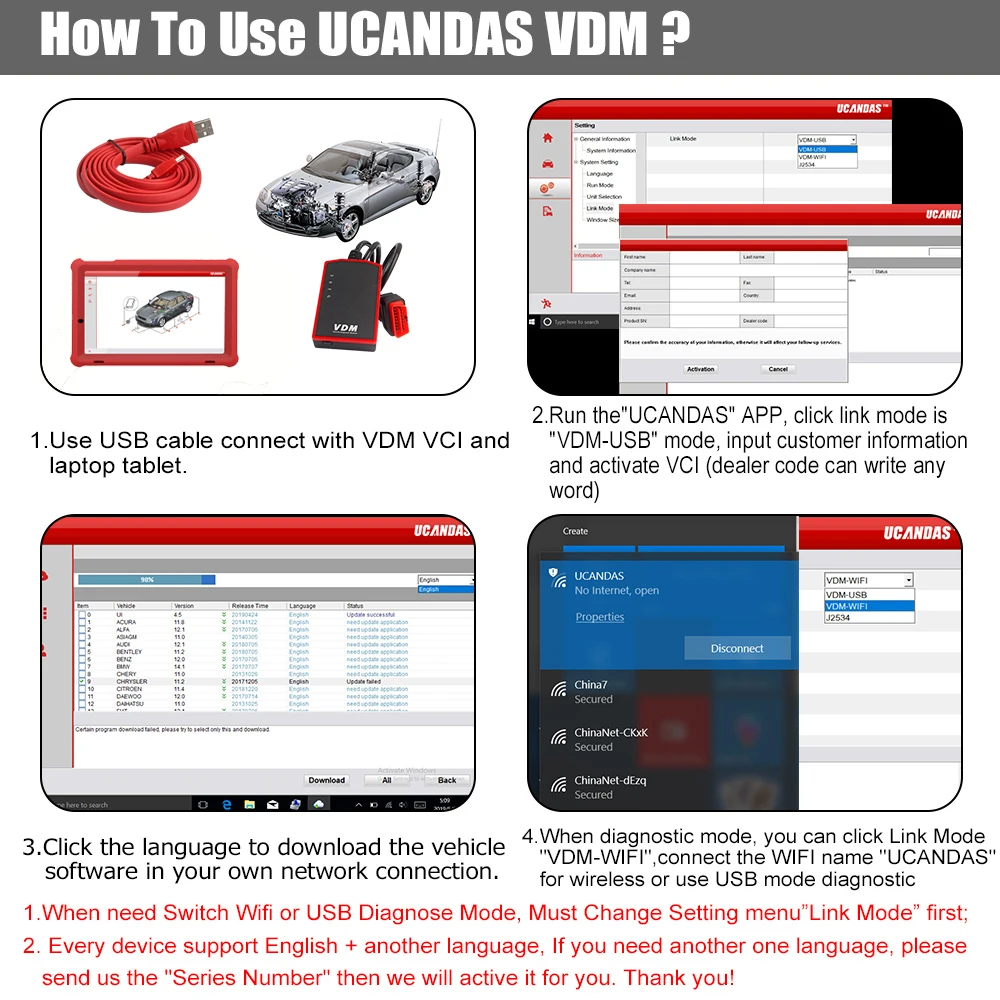 Ucandas VDM OBD2 сканер полная система 10 1 дюймов 1280*800 wifi планшет Сканер Поддержка 23
