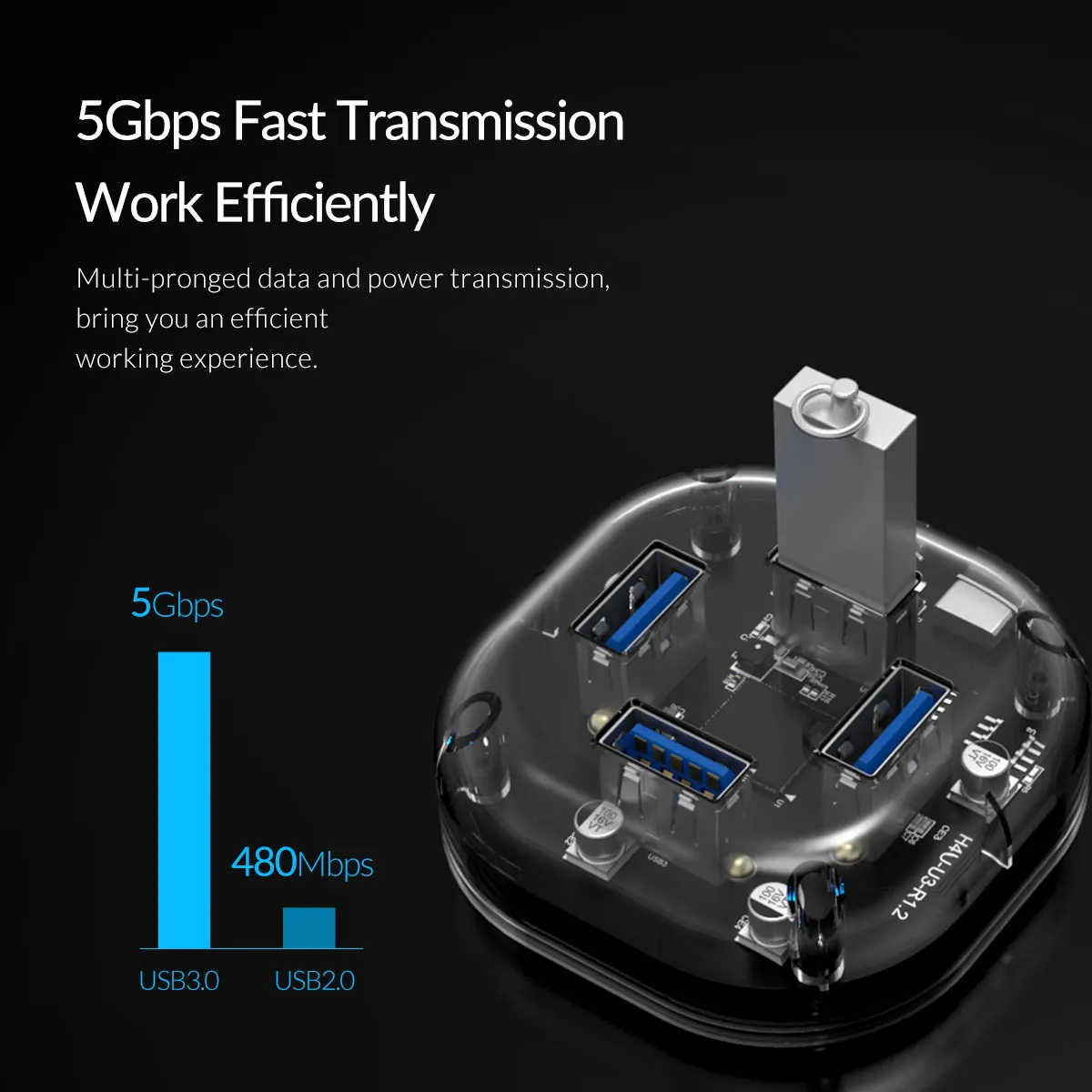 ORICO прозрачный 4 7 портов USB3.0 концентратор с двойным интерфейсом питания Портативный высокоскоростной usb-разветвитель 5 Гбит/с для ноутбука MacBook