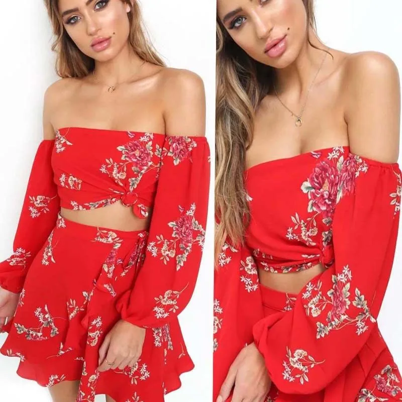 Женский шифоновый комплект из 2 предметов короткий топ с завышенной талией и юбка