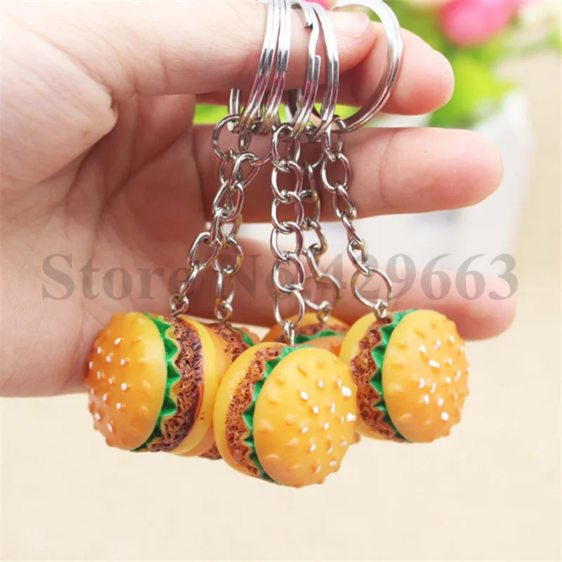 

30pcs/lot Alloy Resin Hamburger Food Almost Real Trendy Style KeyRing KeyChain