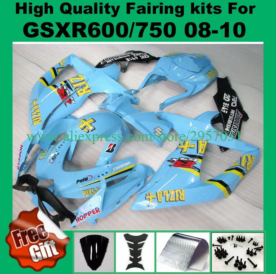 

100%Fit Fairings for GSXR600 GSXR750 2008 2009 2010 SUZUKI K8 K9 GSX-R600 GSX-R750 08 09 10 Injection Fairing kit blue black