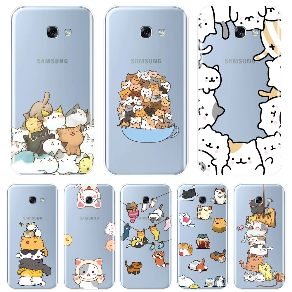 

Чехол-накладка для Samsung Galaxy A6 A8 Plus 2018 A5 A7 Kawaii Cat, мягкий силиконовый чехол для телефона Samsung Galaxy A3 A5 A7 2016 2017