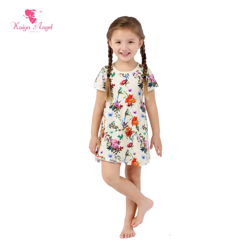 

Kaiya Angel Hot Princess Girl Summer Dress Toddler Clothing Short Sleeve Milk White Peony Kingfisher Dress Factory wholesale