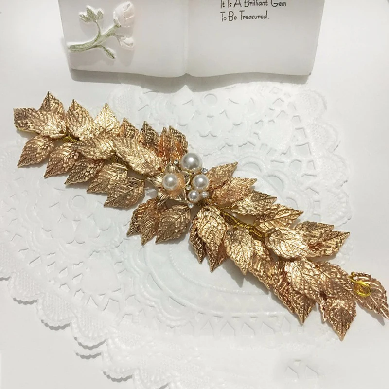 Женская Золотая тиара с жемчугом и листьями|wedding hair accessories|leaf tiarahair accessories jewelry |