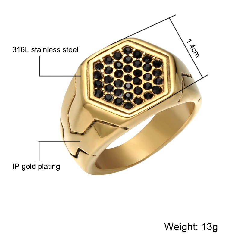 HIP Hop 316L Stainless Steel Honeycomb Male Crystal Rings Cool Titanium Signet Honey Bee for Men Jewelry | Украшения и аксессуары