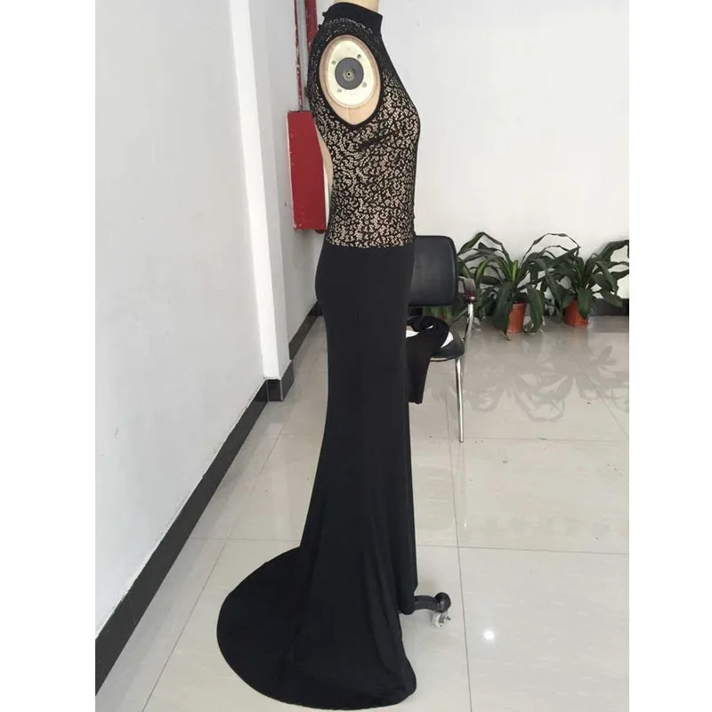 Зима Формальные Длинные платья 2017 Robe De Soiree элегантное черное кружевное платье с