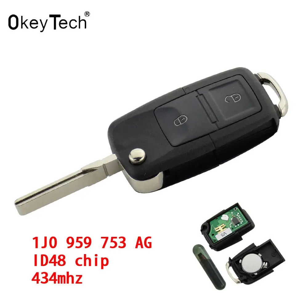 Ключ дистанционного переключения OkeyTech 2 кнопки 433 МГц ID48 чип для VW Volkswagen Bora Golf Passat