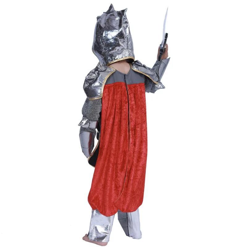 Kids Silvery Crusade Knight Warrior Medieval Halloween Carnival Party Fantasy Costume For Boy's Cosplay Fantasia Suit with hat |