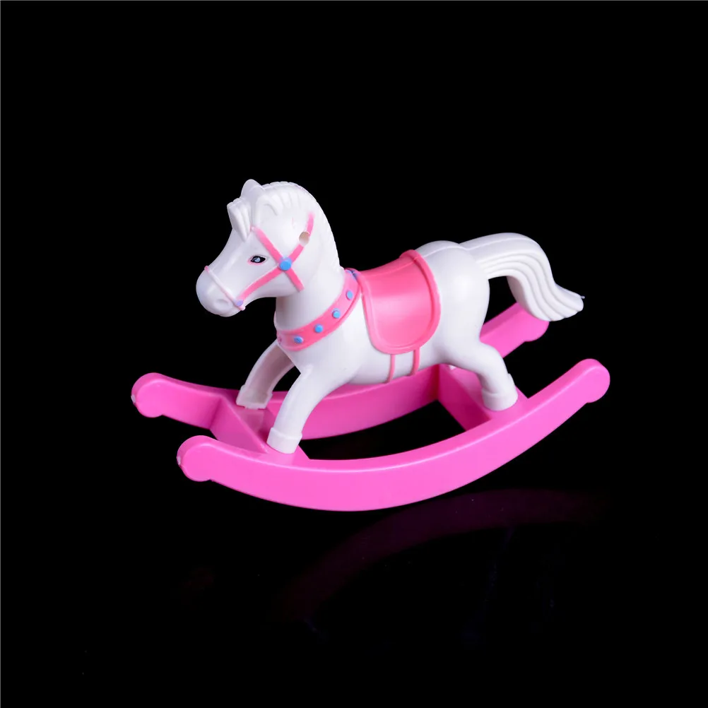 

1pcs 14.5*5.5*10cm Plastic Rocking Horse Cockhorse Dollhouse Accessories for Dolls Classic Children Toy Gifts