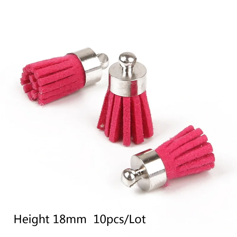 Fuchsia 10 шт. 14 цветов 18 мм Серебряные Колокольчики замша искусственная кожа маленькая кисточка Шарм Подвеска для DIY серьги ожерелье брелок аксессуары - Цвет: Fuchsia