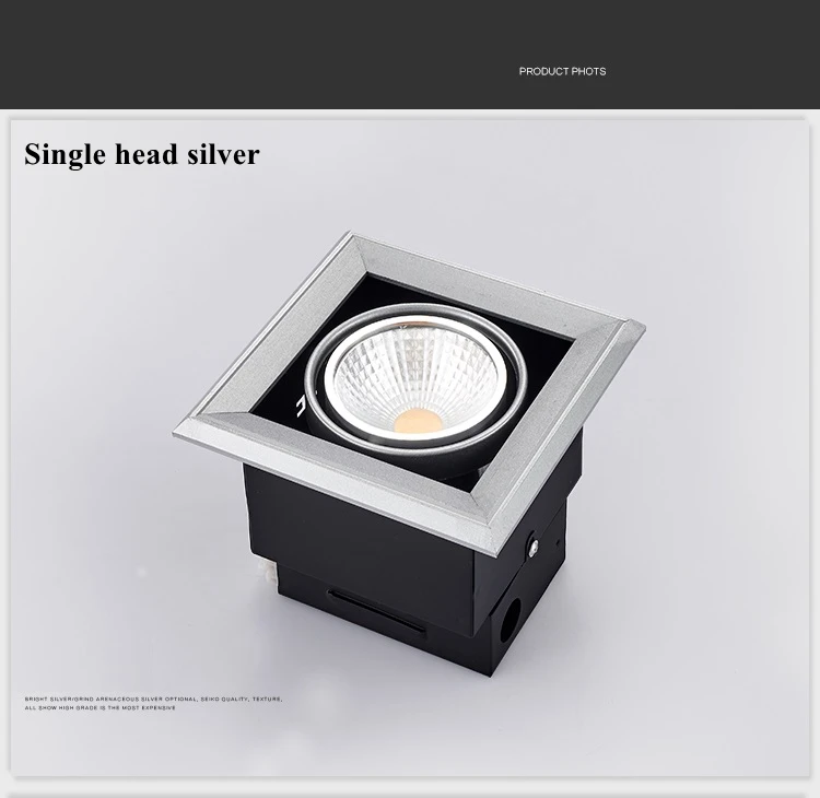 1 head Silver Квадратный светодиодный вниз светильник 5/7/10/12/15/20/30 Вт светодиодный встраиваемый потолочный светильник лампа одинарная/двойная головка вниз светильник светодиодный Решетка точечный светильник - Испускаемый цвет: 1 head Silver