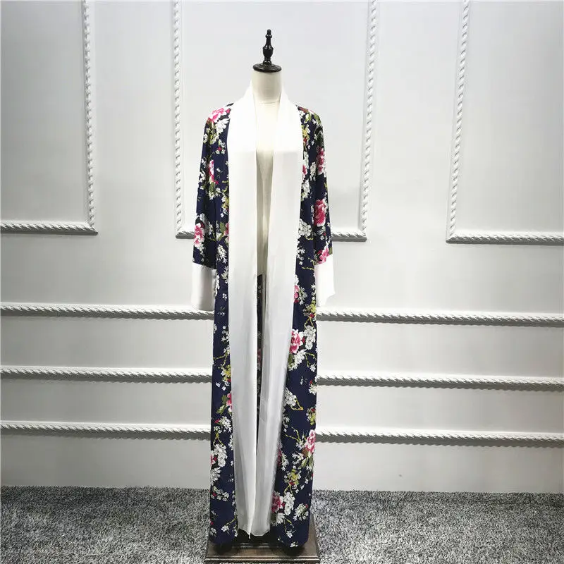 Элегантное мусульманское платье с цветочным рисунком Свободный кардиган