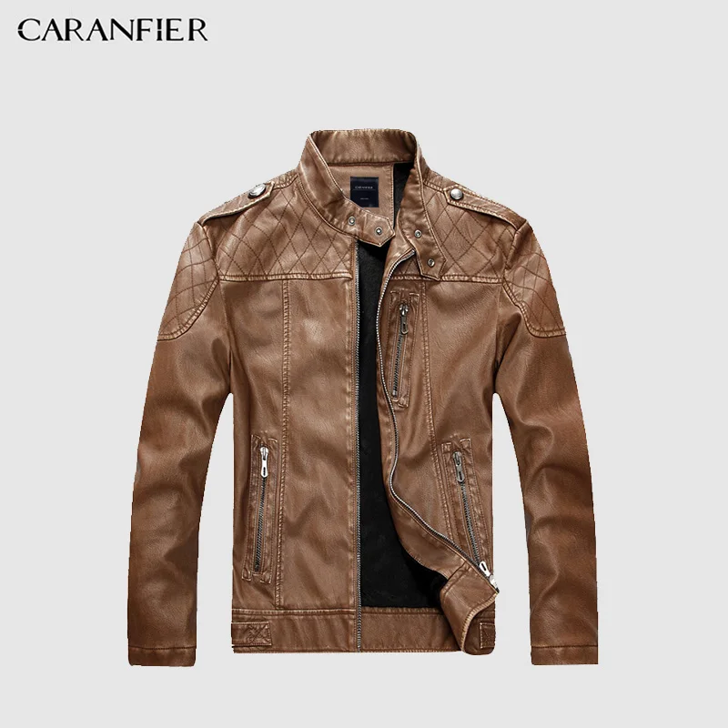 CARANFIER мужские кожаные куртки модные деловые повседневные в мотоциклетном стиле