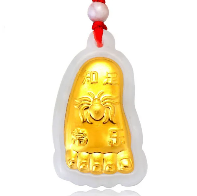 

Лидер продаж, 100% натуральная/Jadeite 24k 999 желтая Золотая подвеска для ног