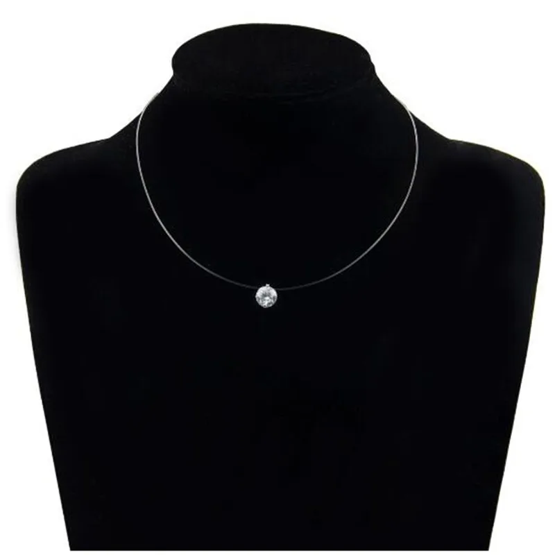 Transparent Fishing Line Necklace Female Silver Invisible Chain Women Rhinestone Choker Collier Femme Punk | Украшения и