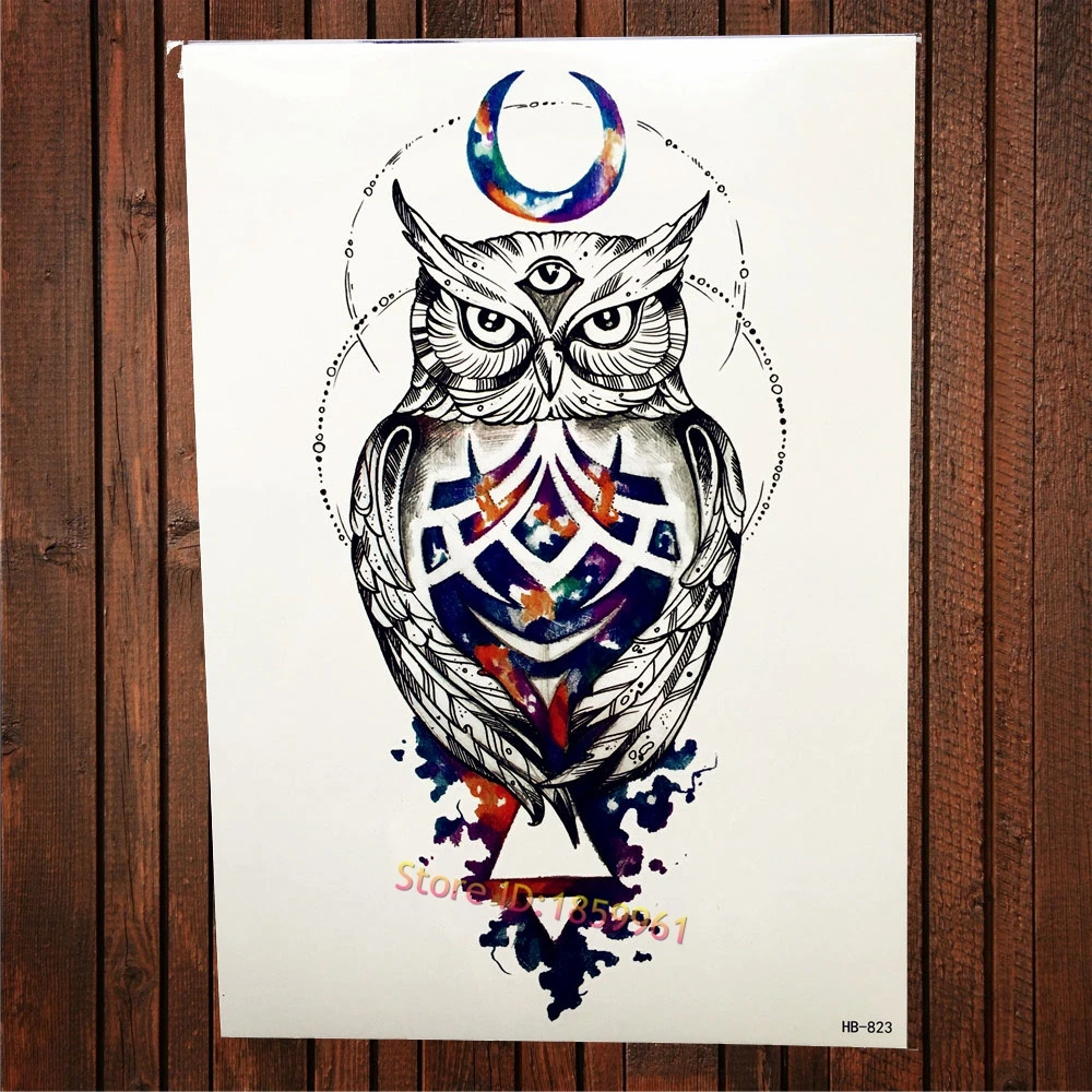 Лидер продаж! Арабская Луна Сова Временная тату мусульманская Водонепроницаемая