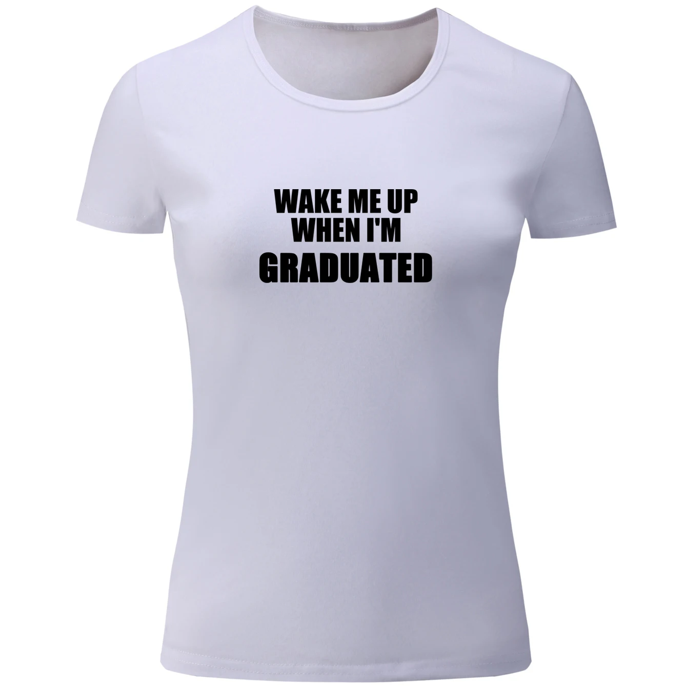 iDzn Wake Me Up When I'm Graduated Print Short Sleeve Women T Shirts Casual Loose Girls Tops Summer Vacation Tees Size S-XXL | Женская