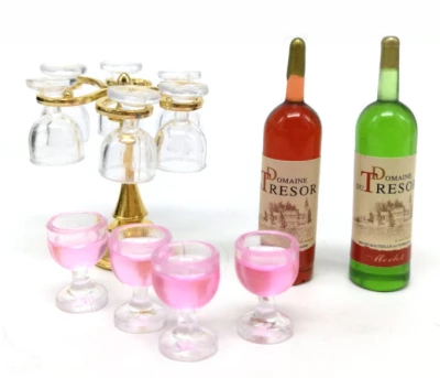 gold rack pink cup 1 Набор миниатюрный кукольный домик мини-бутылка для вина шампанского стеклянный держатель стойка ролевые игры Барби дом кухонные игрушки аксессуары - Цвет: gold rack pink cup