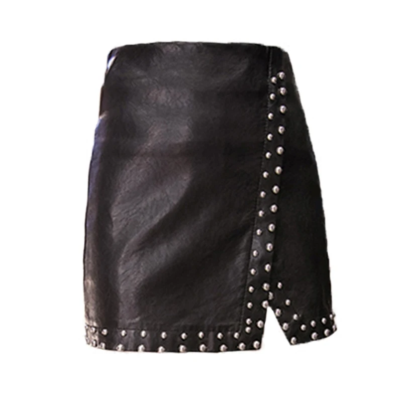 Черная Однотонная юбка из искусственной кожи в стиле ампир сексуальная