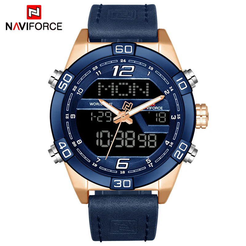 

NAVIFORCE Top Luxury Brand Men Military Sport Watches Men's Waterproof Quartz Wrist Watch Male Leather Led Digital Clock 9128