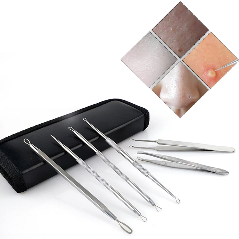 6pcs Facial Removal Blackhead Remover Skin Care Set Stainless Steel Comedone Double-Headed Pimple Acne Needles Tweezer | Красота и