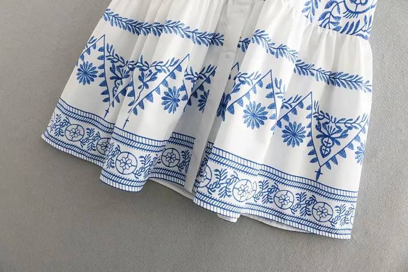 2019 женское винтажное синее и белое фарфоровое платье рубашка с принтом v образным