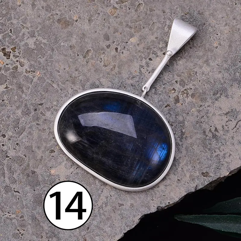 Lotus Fun реальные стерлингового серебра 925 натуральный Лабрадорит ручной работы Fine Jewelry озеро слезы кулон без Цепочки и ожерелья Для женщин - Цвет камня: 14