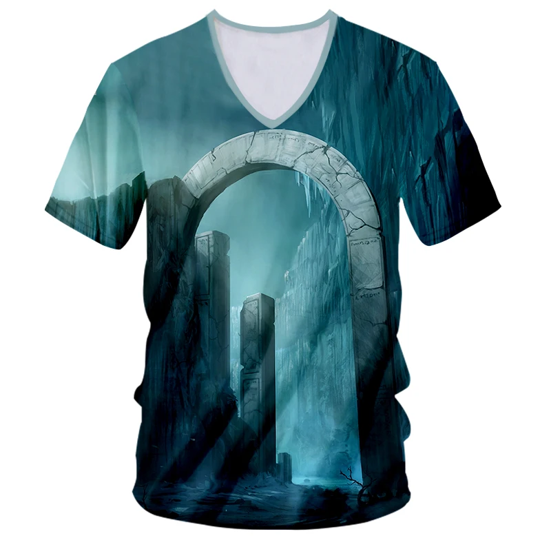 CJLM T-shirt Hombre Factory Deep V-neck Slim Gate 3D Print Holy Door Hiphop 5XL 6XL Costume Spring T-Shirt | Мужская одежда