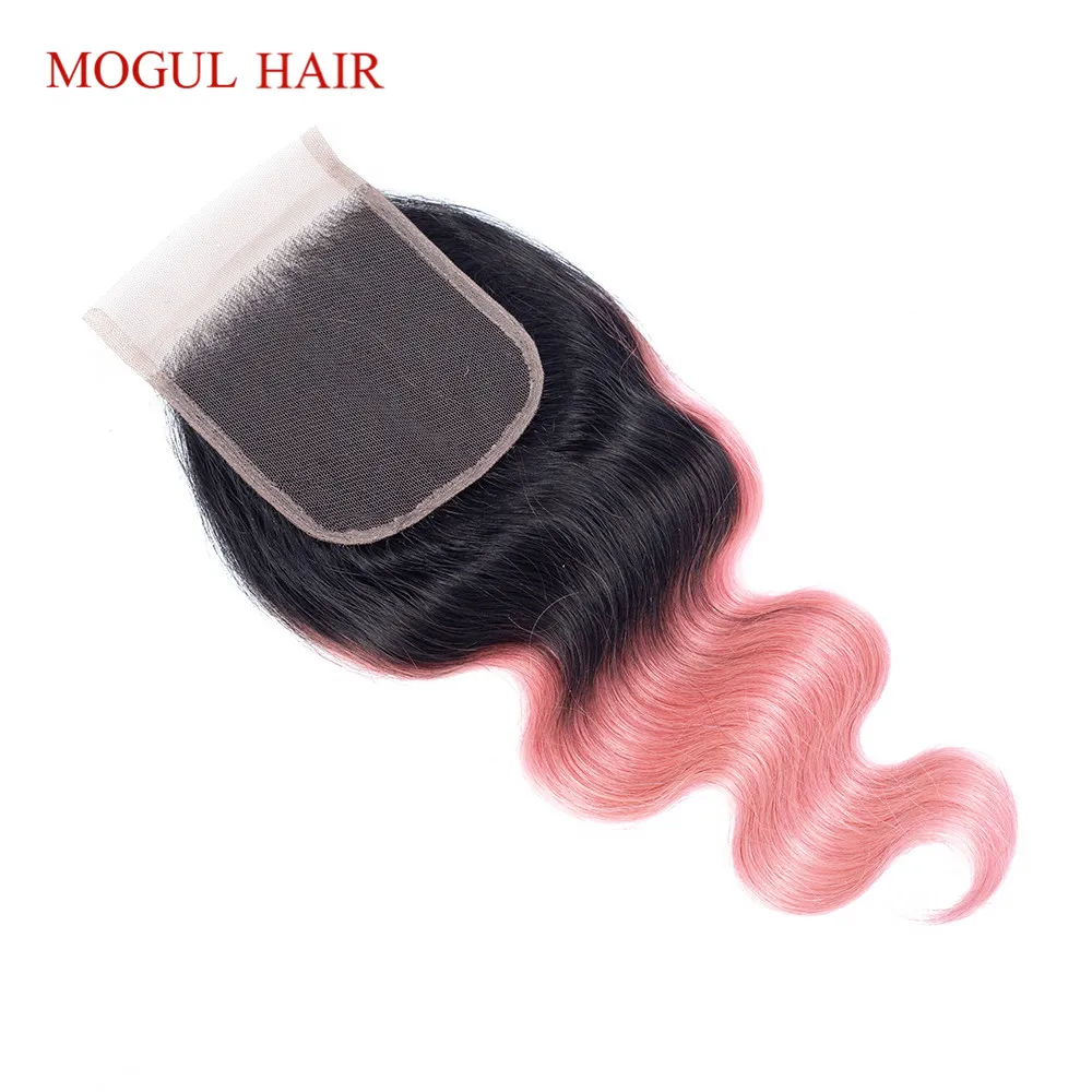 MOGUL волосы T 1B серый розовый 4*4 Кружева Закрытие Омбре человеческие волосы бразильские тела волнистые волосы 10 12 14 дюймов средняя часть