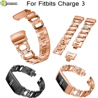 luxury crystal metal alloy watch band wrist strap for fitbit charge 3 smart watchbands bracelet replacement bling high quality