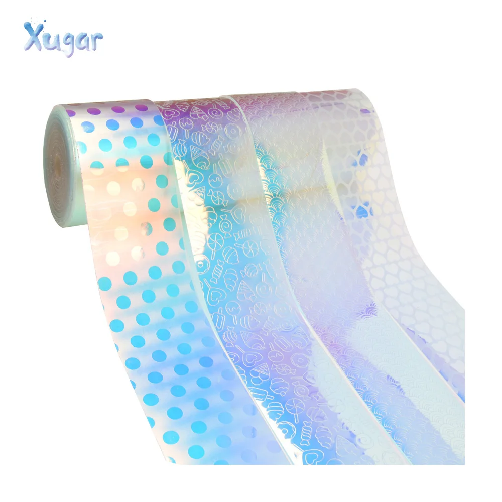 

Xugar 75mm 2yards PVC Transparent Smooth Waterproof Hearts Laser Leather Ribbon DIY Hairbow Material Handmade Accessories Supply
