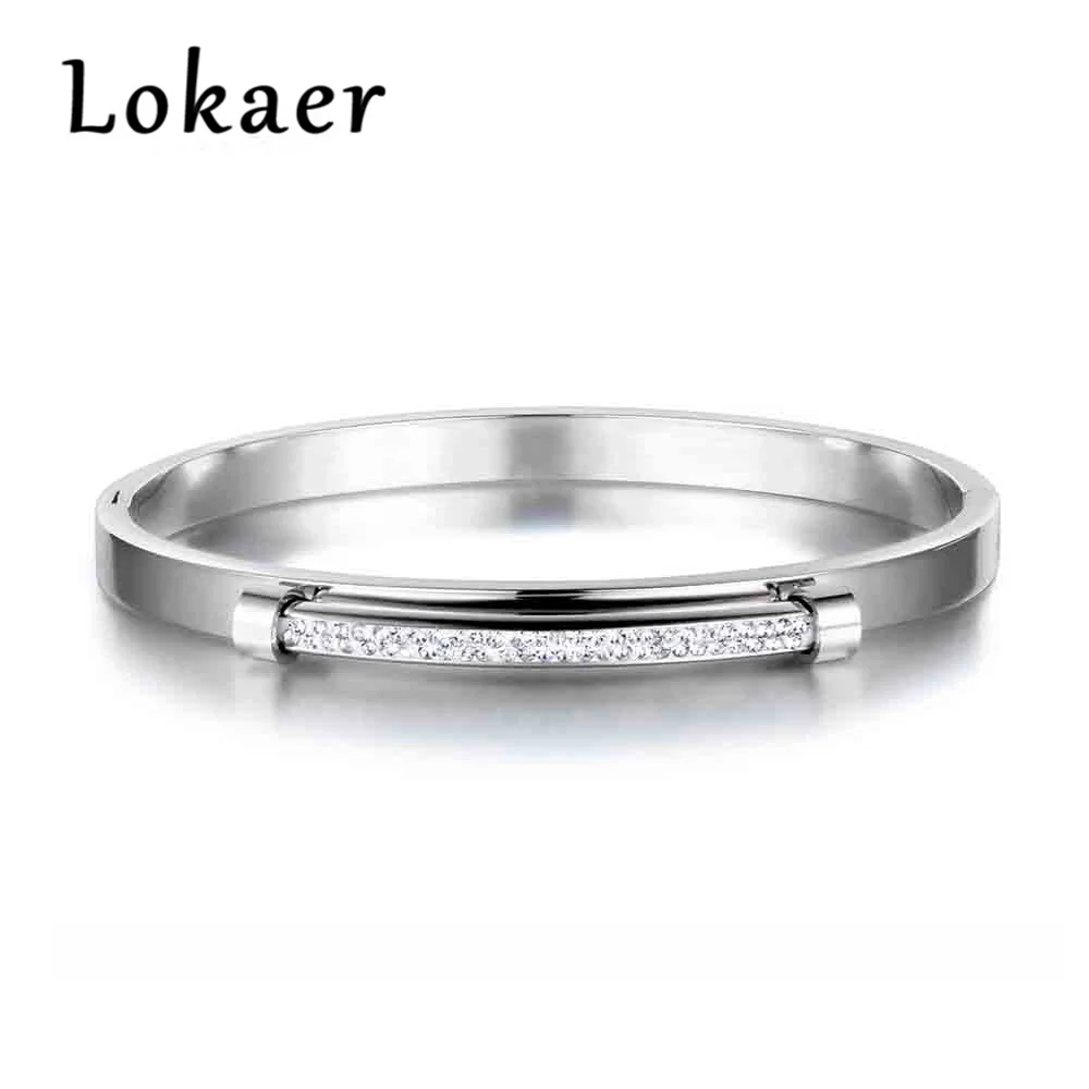 Lokaer, изысканные стразы, манжеты, браслеты, ювелирные изделия, розовое золото/серебро, нержавеющая сталь, свадебный браслет