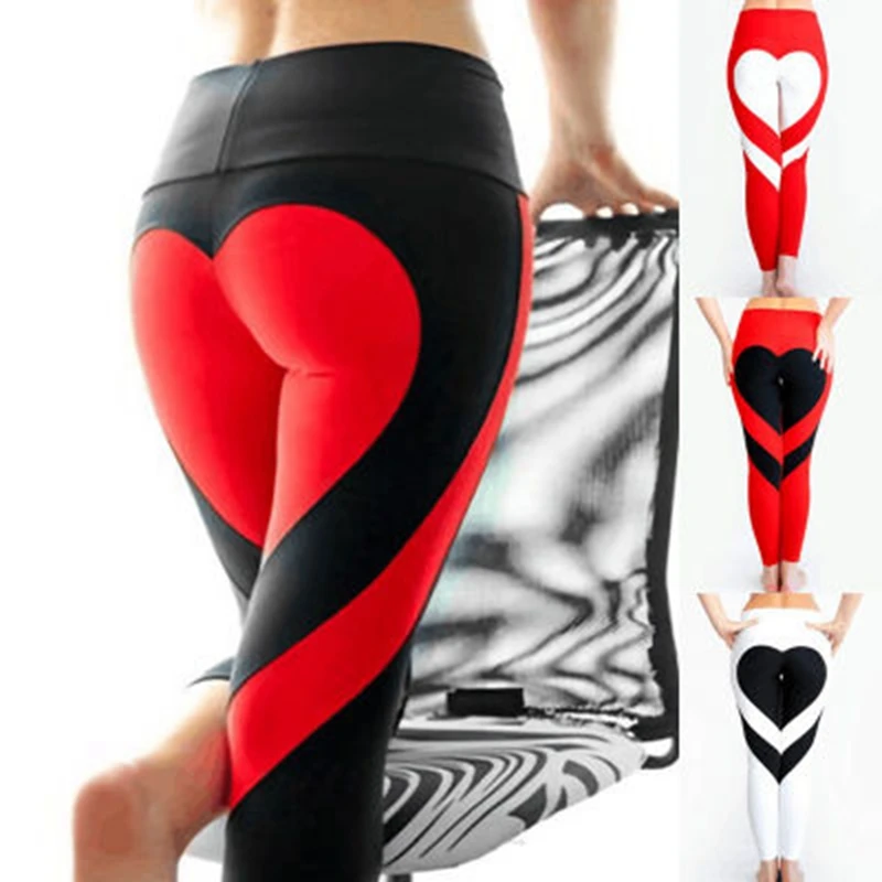 Heart Shape Patchwork Plus Size Yoga Pants Sportwear Women Sports Leggings Running Tights Jogging Gym Fitness Workout Trousers