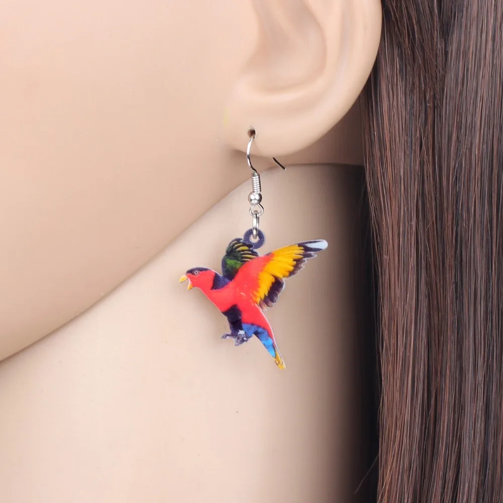 Bonsny акриловые черные capped Lory Parrot серьги в виде птиц большие длинные висячие капли