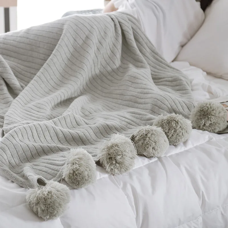 100% хлопок серый пляж вязаный шарик супер мягкая спальная кровать для пикника