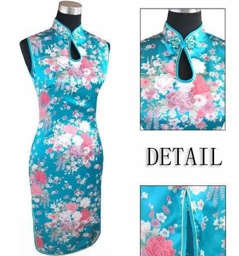 Новинка черное китайское женское шелковое мини-платье с лямкой на шее Cheongsam Qipao
