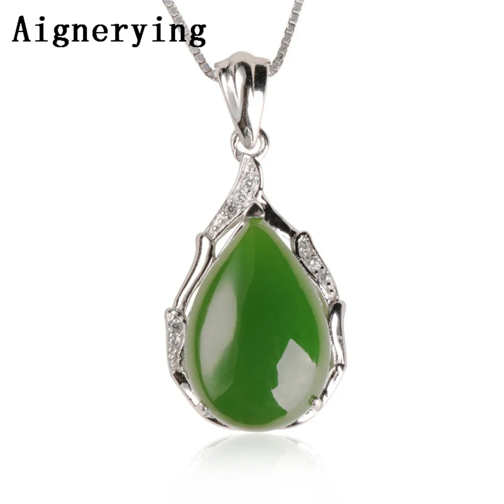 

Original Necklace Certificate 925 silver Pendant Natural Green Jade Zircon Inlaid Green Jade Cute For Woman Charm Gift with Box