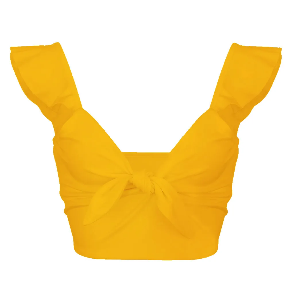 Новый дизайн модный женский однотонный бандажный жилет с оборками и завязками