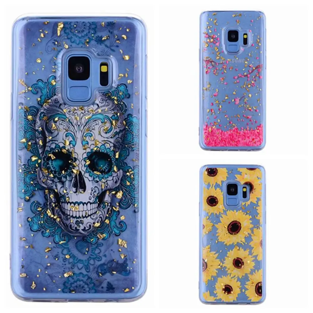 Эпоксидный чехол для телефона iPhone S9 S10 Plus прозрачный из ТПУ с цветком Samsung note 8 9 A30