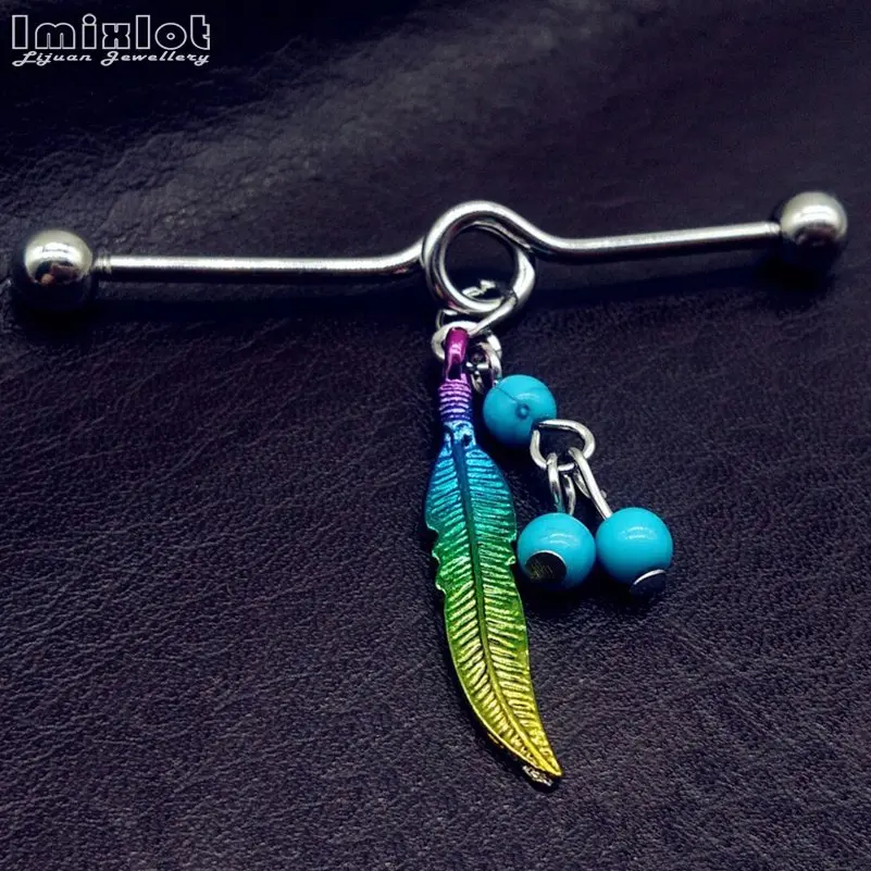 Промышленные серьги гантели с перьями 1 шт. длинные висячие Спиральные