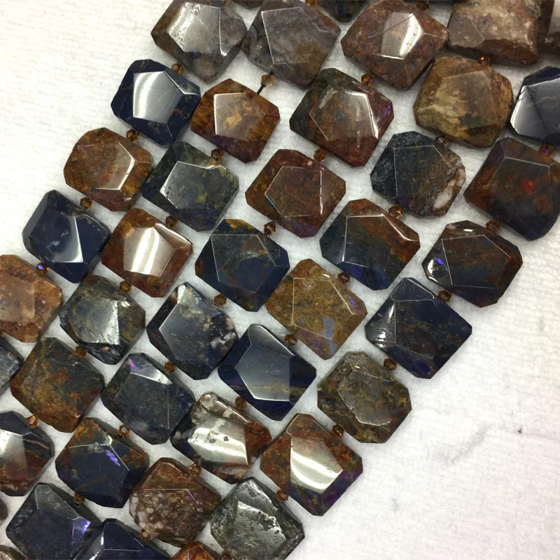 Natural Genuine Red Brown Blue Pietersite Stone Hand Cut Faceted Flat Rectangle Loose Big Beads 15&quot 05509 | Украшения и