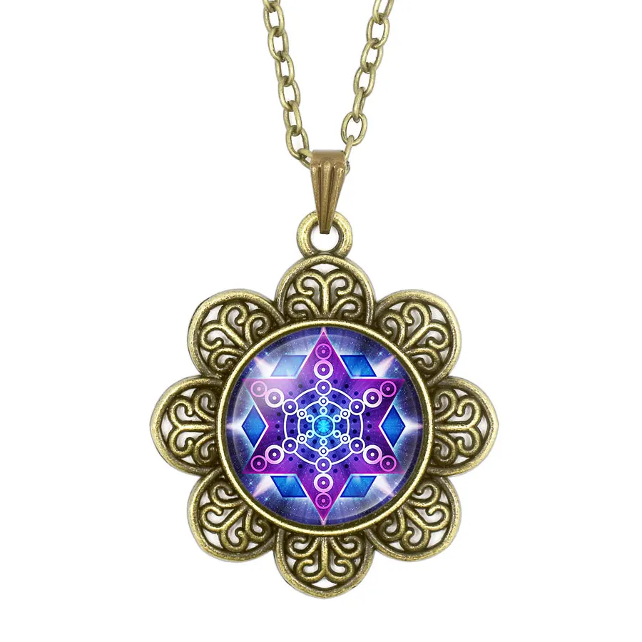 NingXiang Retro Flower Pendant Buddhism OM Symbol India Mandala Necklace For Women Glass Cabochon Zen Picture | Украшения и