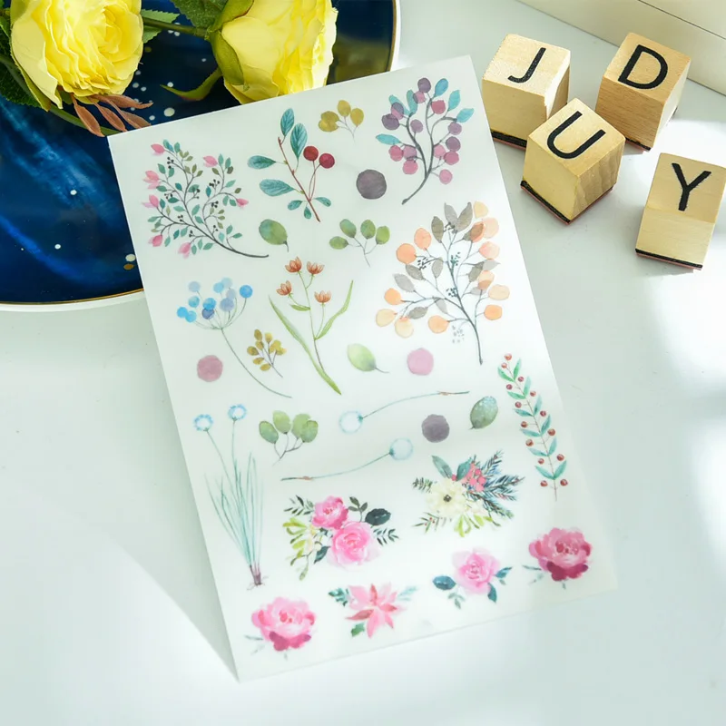 

ZFPARTY 4pcs Flowers Rub on Stickers set for Scrapbooking/ Happy Planner/ Card Making/Journaling Project