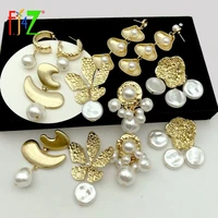 f j4z new simulated pearl earrings vintage gold metal shell flower geometric women statement earrings jewelry accessories