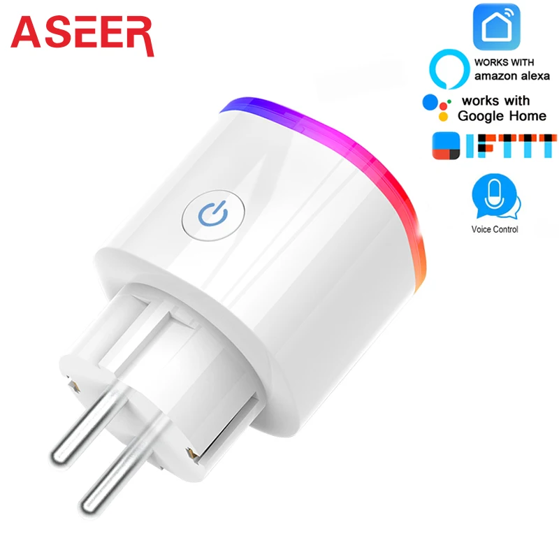 ASEER Tuya умная розетка, ЕС Wi-Fi розетка, RGB светодиодный режим сцены US mini wifi розетка, таймер разъем Alexa Google IFTTT