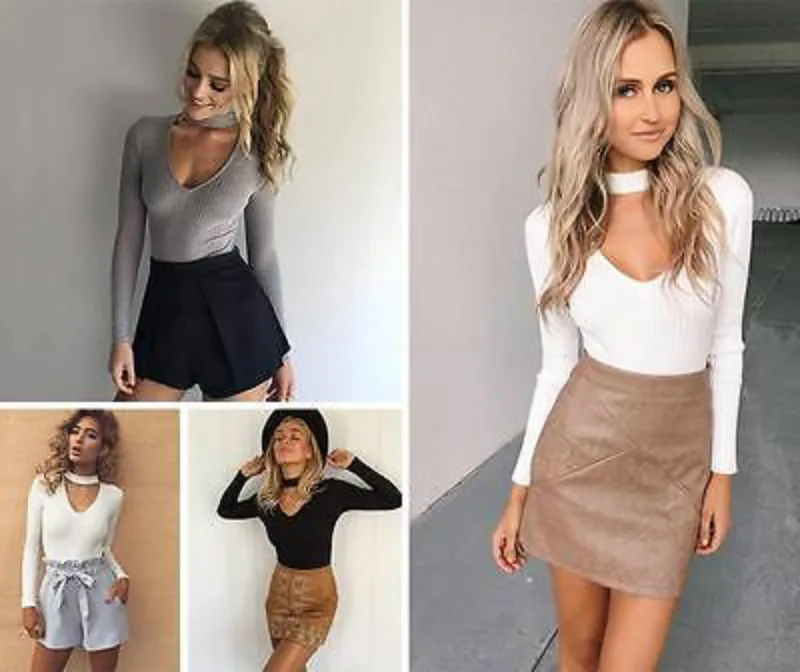 Женская трикотажная блузка с V образным вырезом и длинным рукавом|shirt motorcycle|blouse