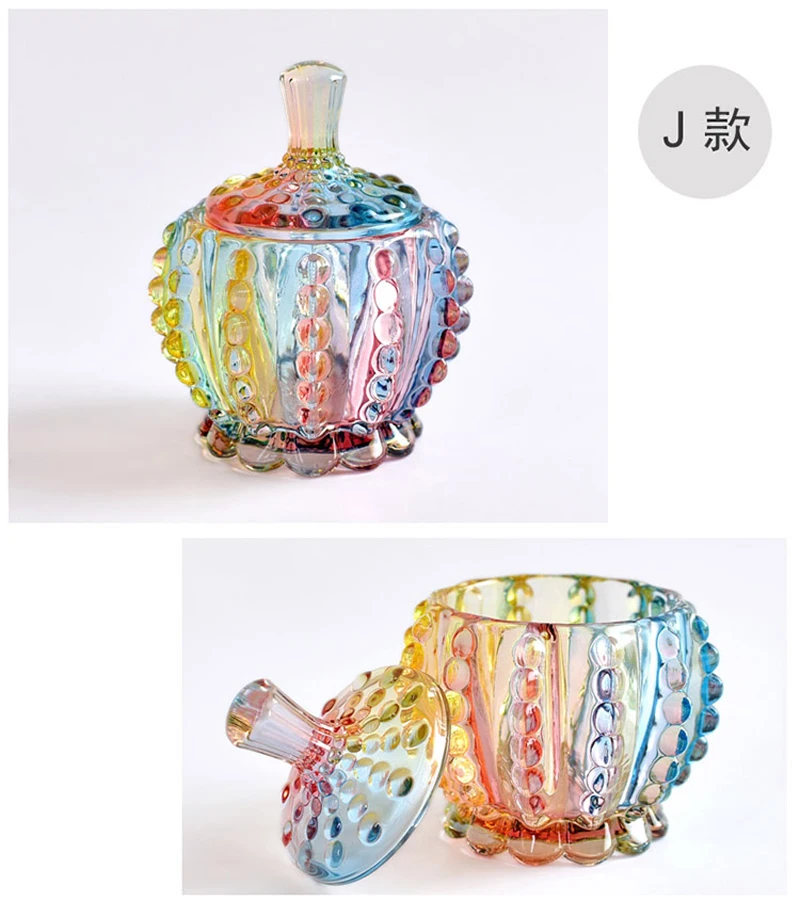 Europe style colorful Glass bottles dust-proof lid storage dessert candy jars tea caddy vase Sugar Pot wedding home Decoration