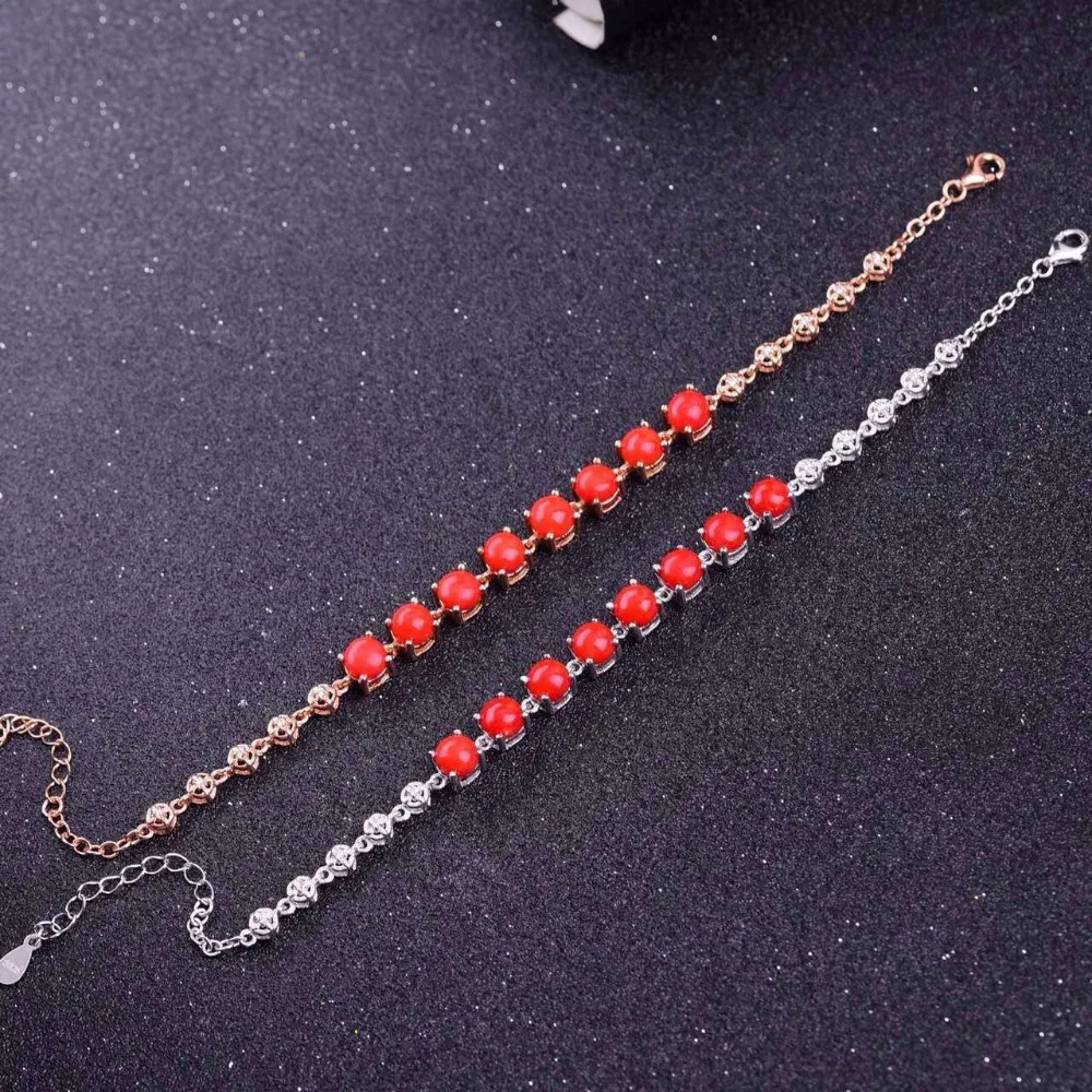 Женский браслет из серебра 925 пробы с натуральным красным кораллом|jewelry bracelet