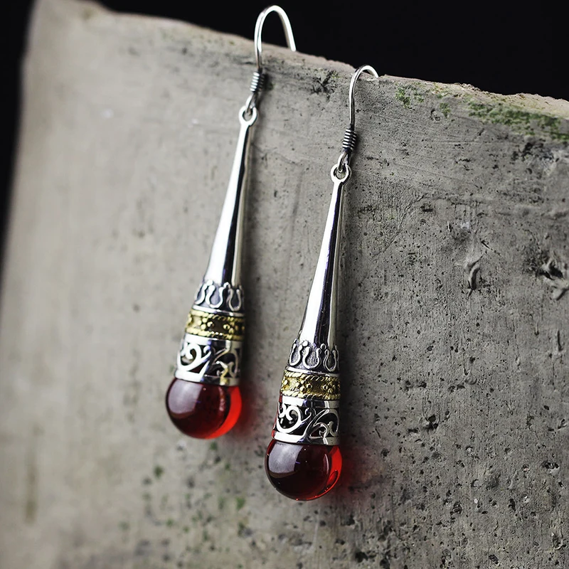 Женские винтажные серьги гранат 10 мм бусины из халцедона геометрические