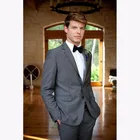 Костюм мужской из двух предметов, формальный костюм для свадьбы, выпускного вечера, пиджак и брюки, с вырезом лодочкой, на двух пуговицах, серого цвета